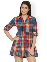 Rosyalps Blue & Red Checked Shirt Dress
